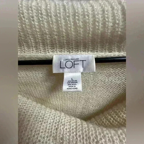 Y2K Ann Taylor Loft Wool Blend Beaded Cowl Sweater | Cream & Silver | Size L - Picture 3 of 13